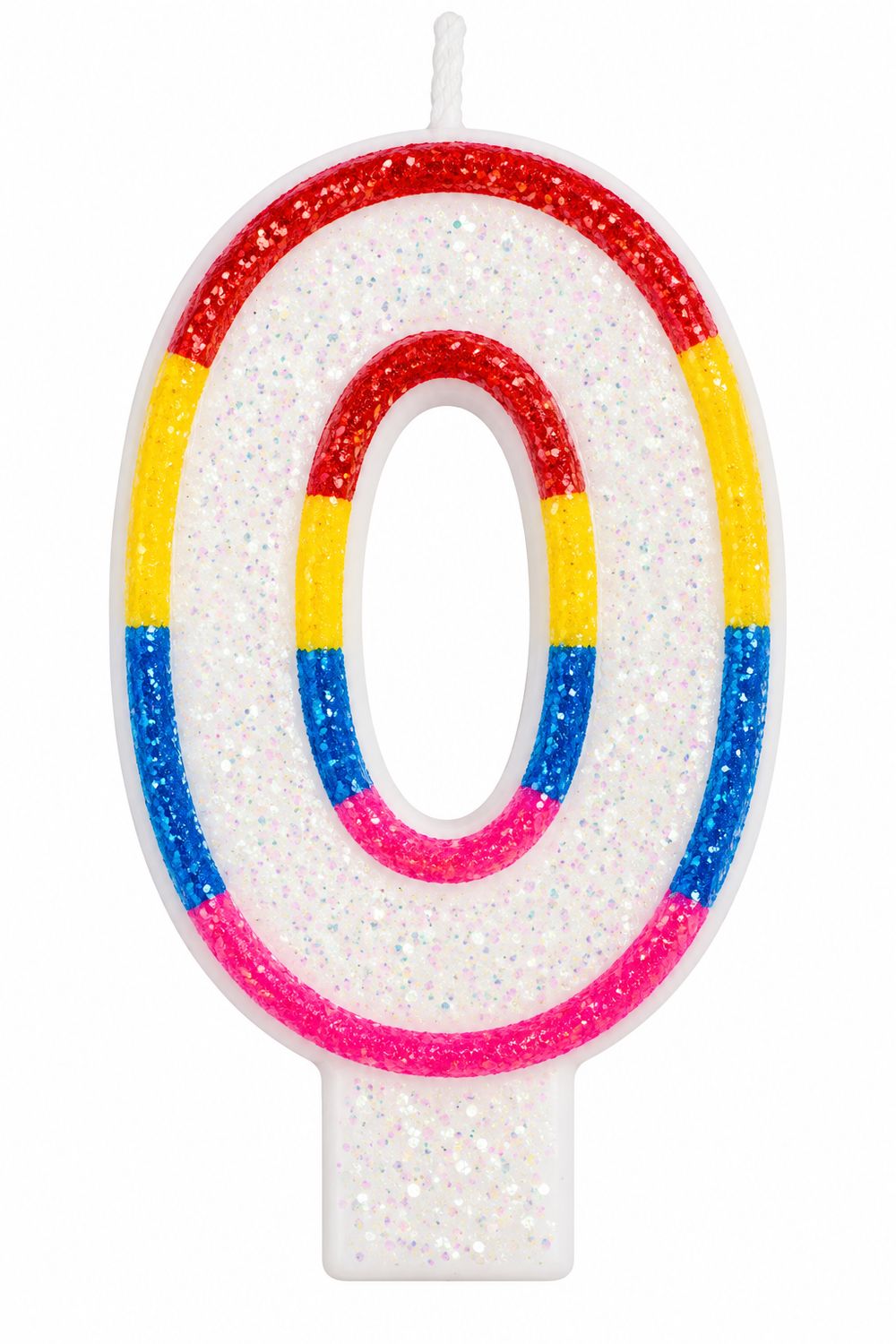 Number 0 White &amp; Rainbow Number Candle