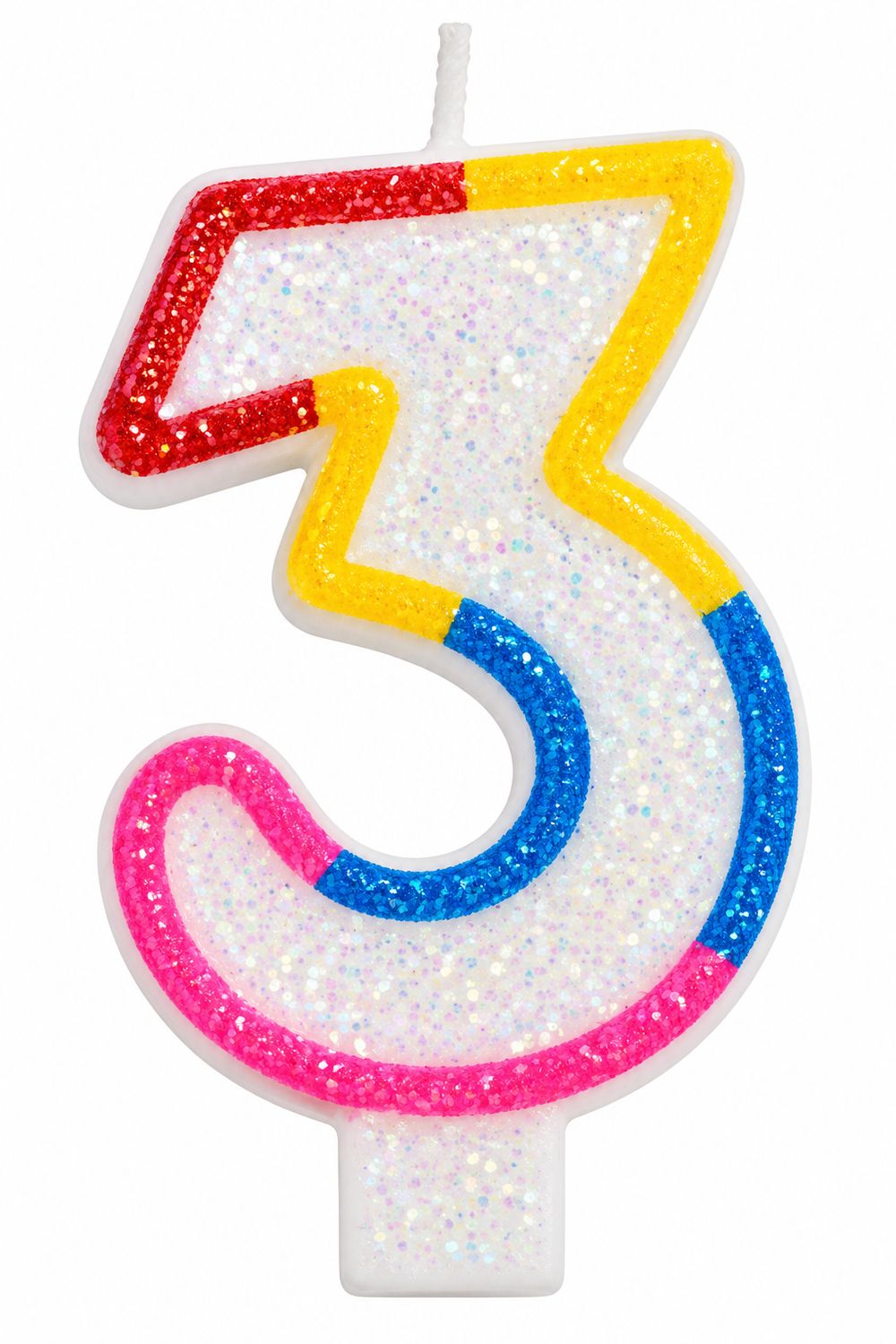 Number 3 White &amp; Rainbow Number Candle