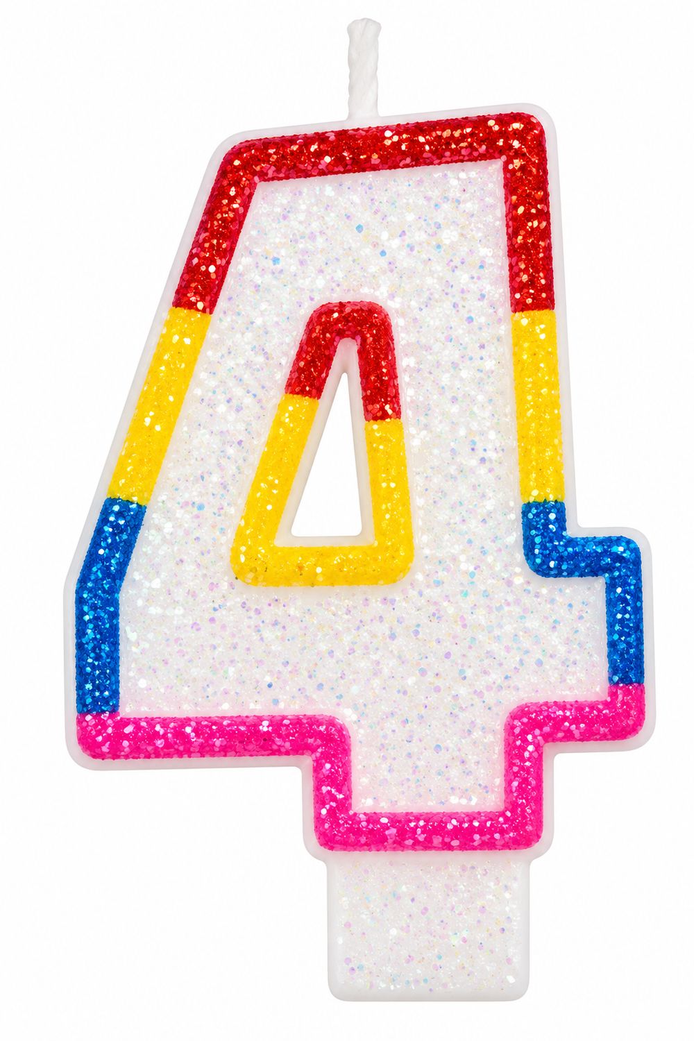 Number 4 White &amp; Rainbow Number Candle