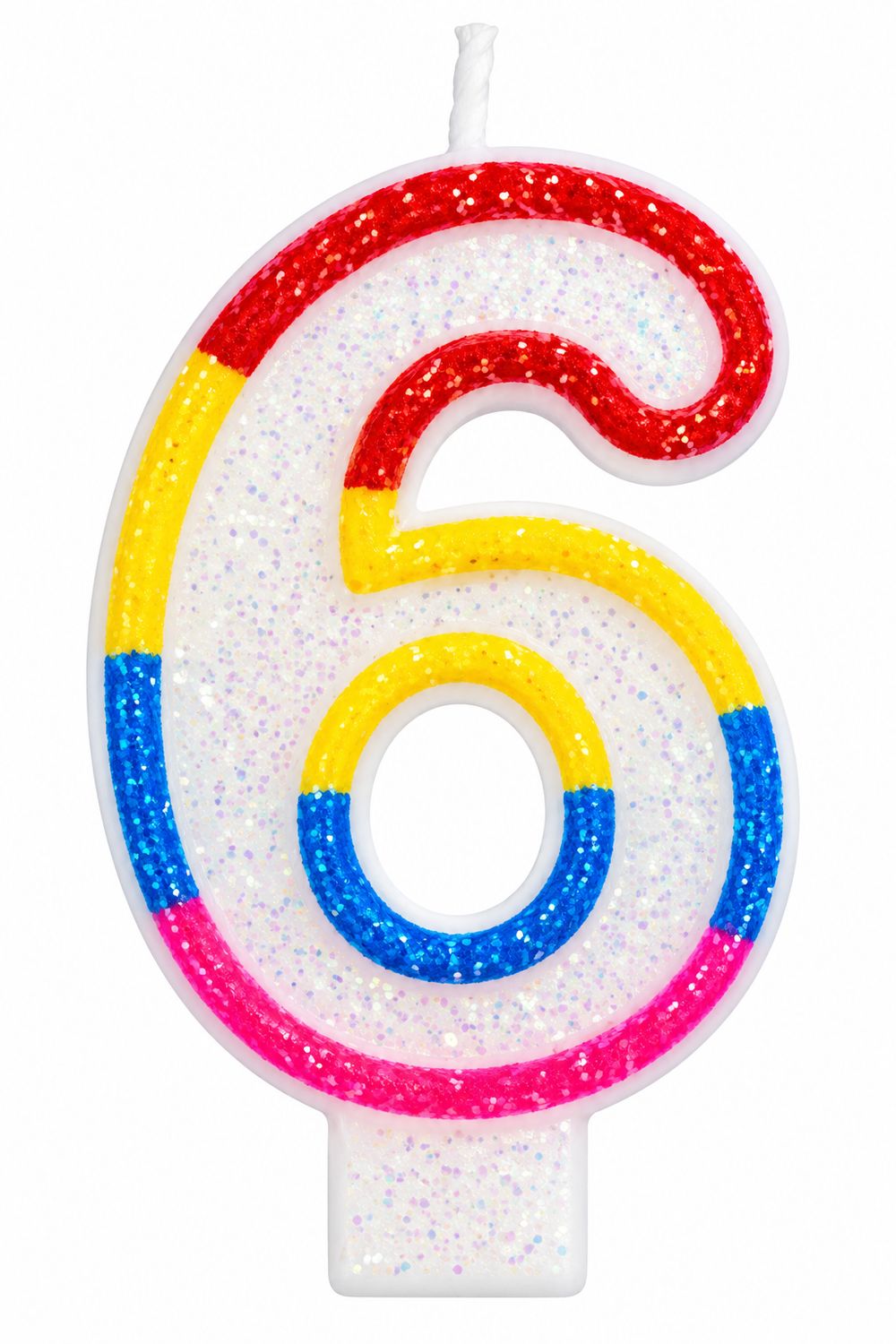 Number 6 White &amp; Rainbow Number Candle
