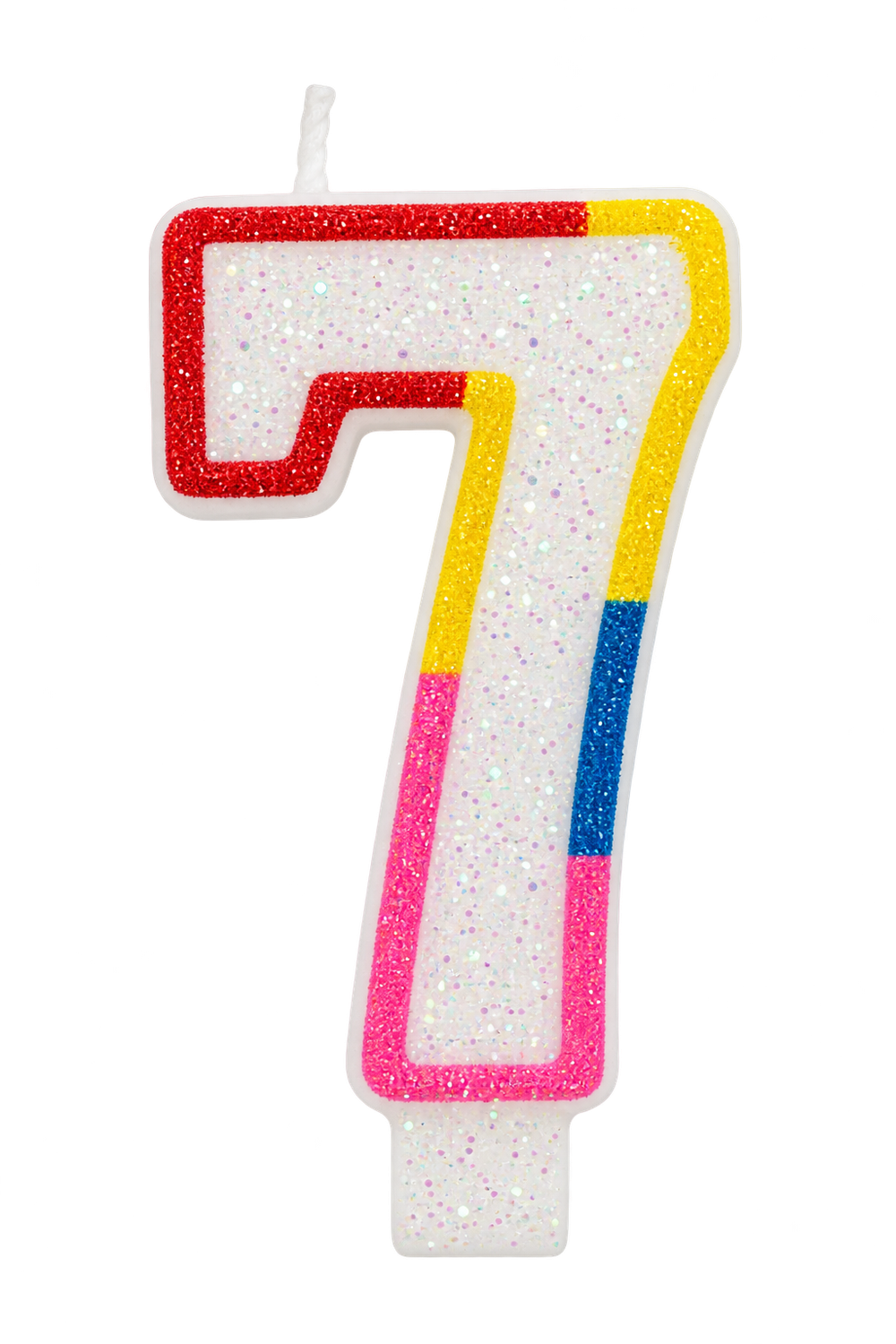Number 7 White &amp; Rainbow Number Candle