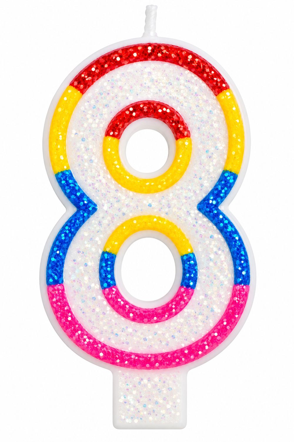 Number 8 White &amp; Rainbow Number Candle