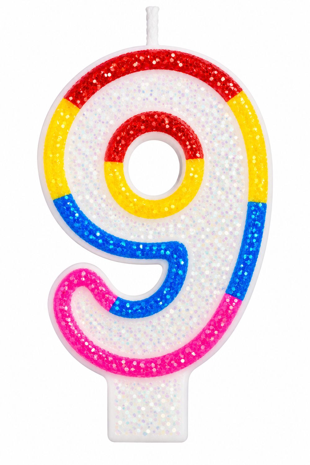 Number 9 White &amp; Rainbow Number Candle