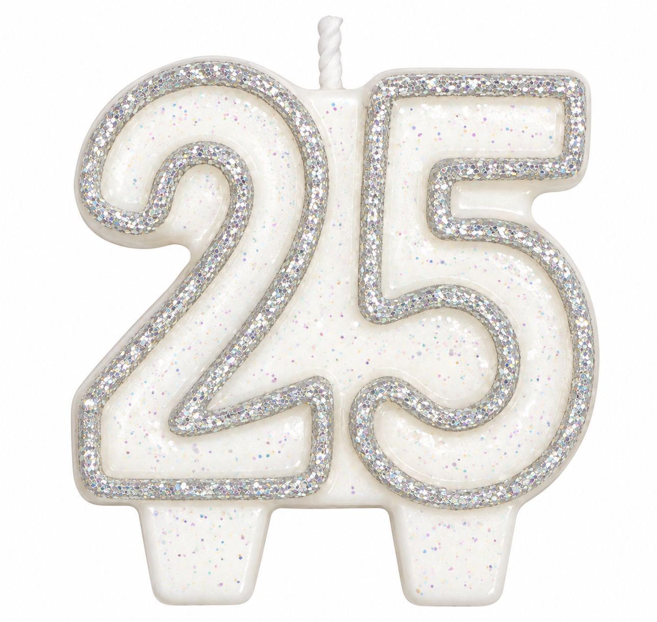Number 25 Silver Glitter Number Candle