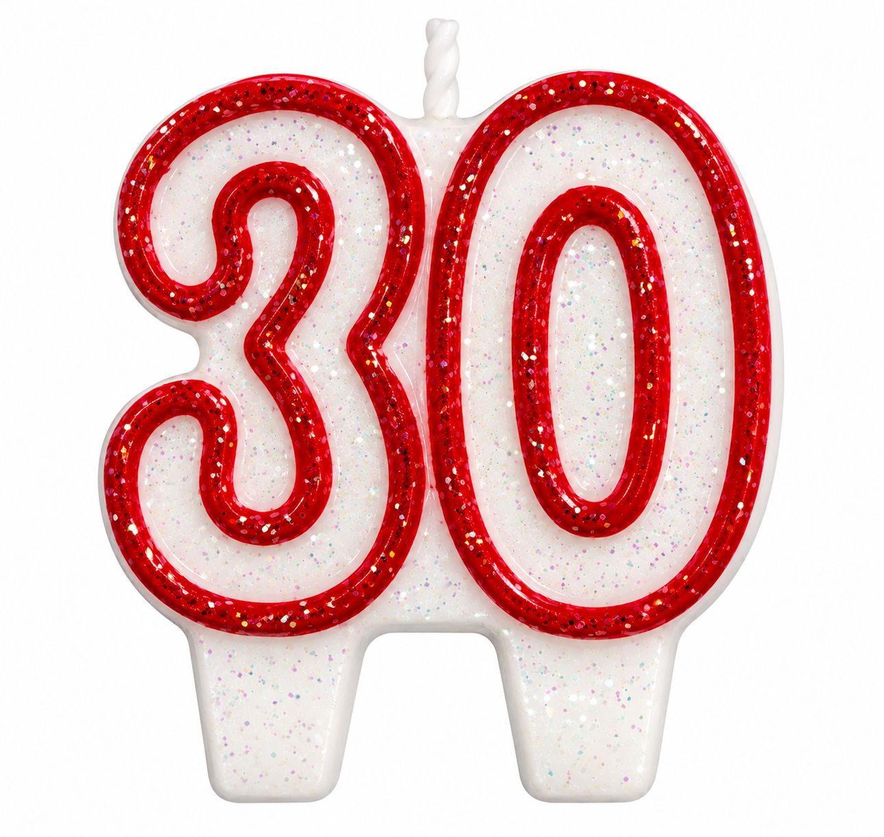 Number 30 Red Glitter Number Candle
