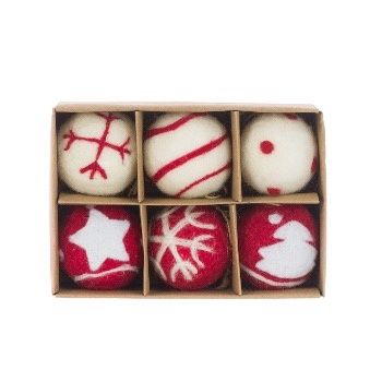 FELT Baubles x6 Pack White and Red