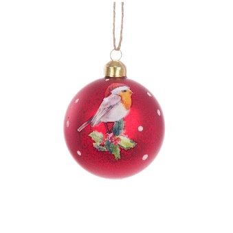 GLASS Robin Bauble Red