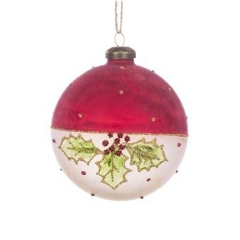 GLASS Holly Bauble Red