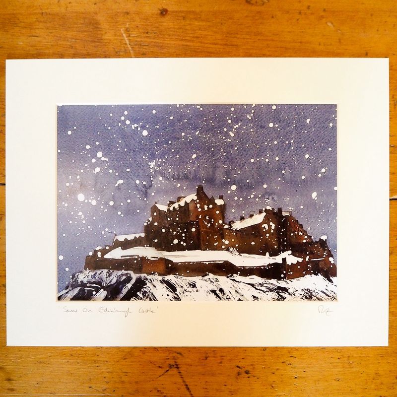 Snow On Edinburgh Castle Print