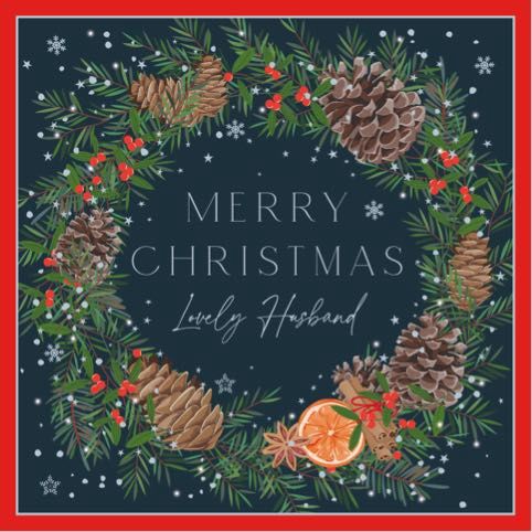 Botanique christmas cards, Style: RelationMaleHusbandAcorn&amp;OrangeWreathOnNavy