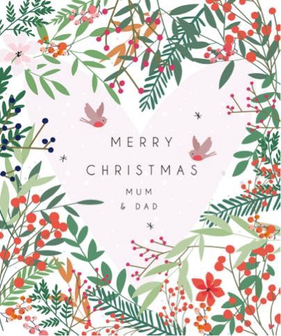 Meadow Christmas Card, Style: Mum&amp;DadChristmasFoilageInHeart