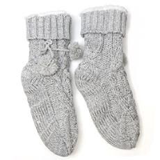 Chunky Cable Knit Slipper Socks, Colour: Pale Grey