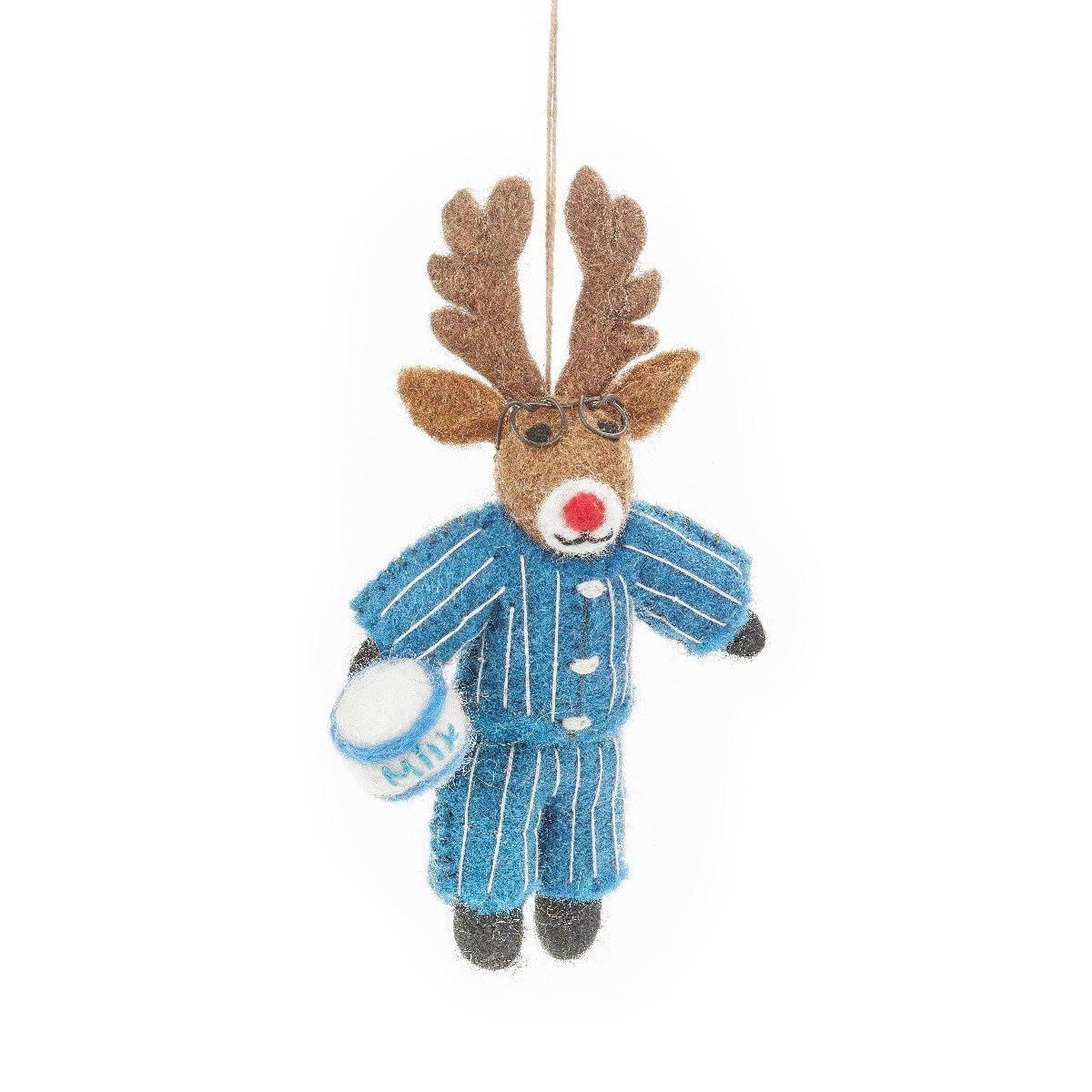 Handmade Felt Christmas Hanging Decoration, type: Rudolph in PJ’s