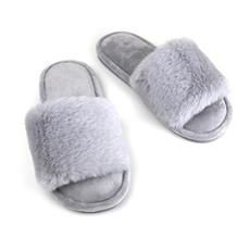 Faux Fur Mule Slippers Size, Colour: Pale Grey, Size: Med/large (uk  6-8)