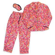 Multi Botanical Print Livaeco Pyjama Set, Colour: Cherry Red, Size: M/L (UK14-16)