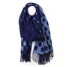 Stars Scarf With Fringe, Colour: Navy/mid Blue Graduated