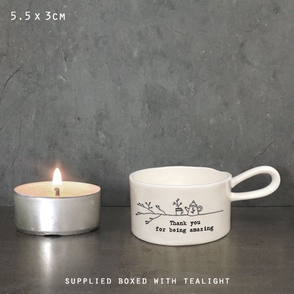 Handled tea light holder - thank you