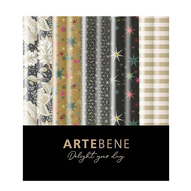 Christmas Roll Wrapping paper 70x300 mixed variety, Pattern: Black/Beige