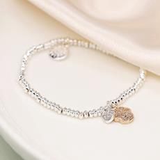 Silver Plated Bead Bracelet With Faux Gold Pawprint And Sp Heart