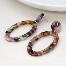 Multi Colour Acrylic Oval Hoop Stud Drop Earrings