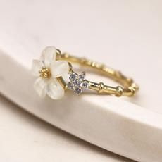 Gold Plated Enamel Daisy Ring