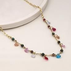 Multistone Bead Faux Gold Chain Necklace