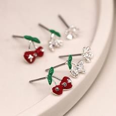 Silver Plated Cherries Studs 3pr Pack
