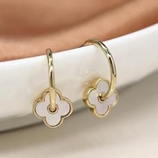 Faux Gold Plated Quatrefoil On Hoop Earrings