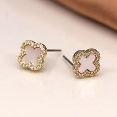 Faux Gold Plated Crystal Edged Quatrefoil Studs