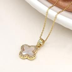 Faux Gold Plated Crystal Edged Quatrefoil Necklace