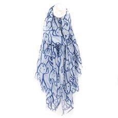 White And Blue Dogs Sketch Print Scarf