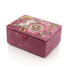 Blush Pink Velvet Small Jewellery Box With Vintage Style Floral Embroidery