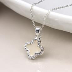 Silver Plated Crystal Edged Quatrefoil Necklace