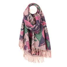 Vibrant Pink And Sage Green Mix Garden Birds Warm Scarf With Fringe