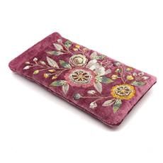 Blush Pink Velvet Glasses Case With Vintage Style Floral Embroidery