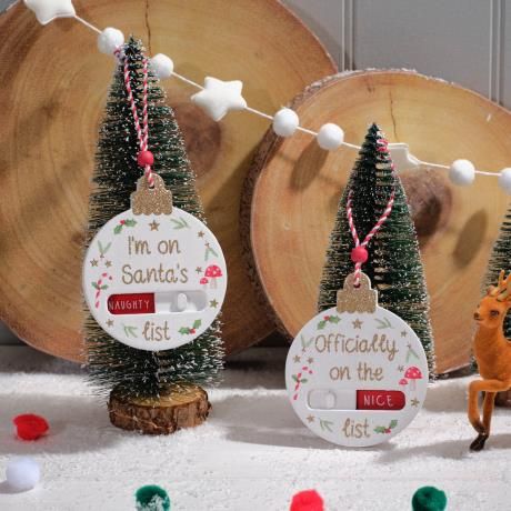 Childrens Winter Wonderland 2 Asstd Wood Naughty Or Nice Changeable Hanger