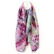 Silk Feel Scarf, Colour: Magenta/Teal Abstract Painterly