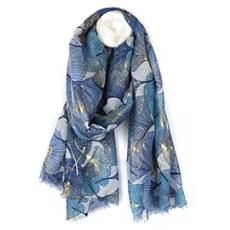 Foil Overprint Scarf, Colour: Blue Ginko Leaf