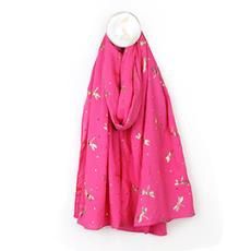 100% Viscose Foil Printed Scarf, type: Bright Pink Dragonfly