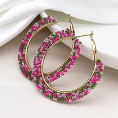 Beaded Creole Hoop Earrings, Colour: Multicolour