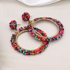 Beaded Hoop Stud Earrings, Colour: Multicolour