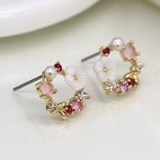 Faux Gold plated Wreath Jewellery, type: Earring, Style: Shell/Pink Floral