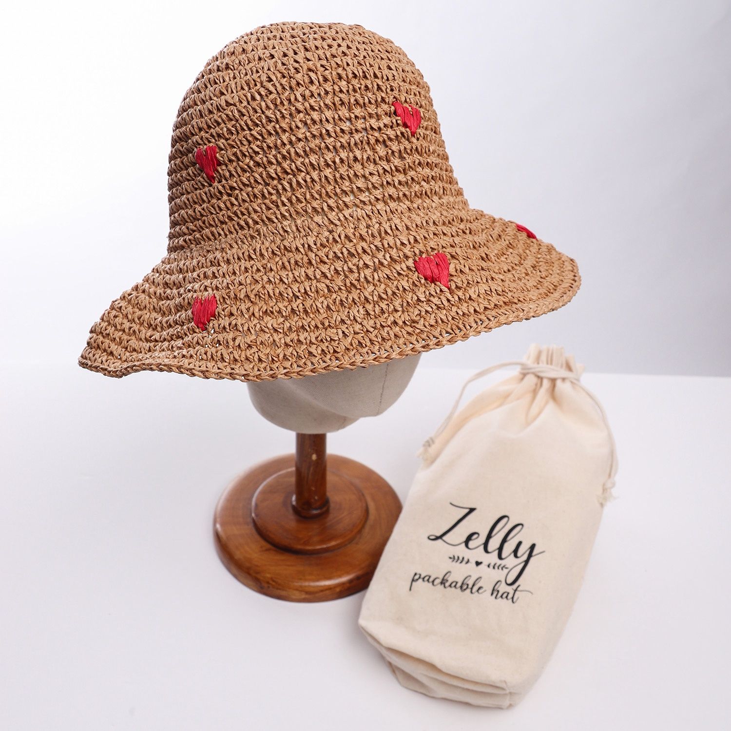 Raffia Hat Hearts Natural