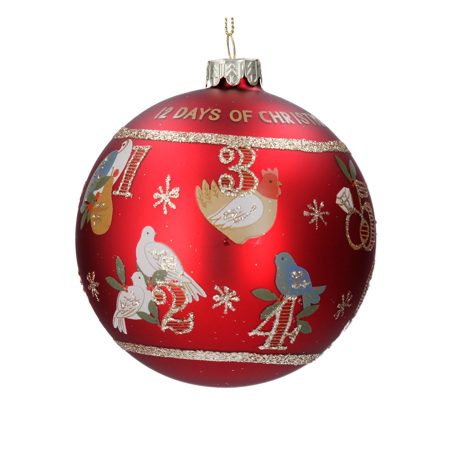Matt Red 12 Days of Christmas Glass Ball 8cm