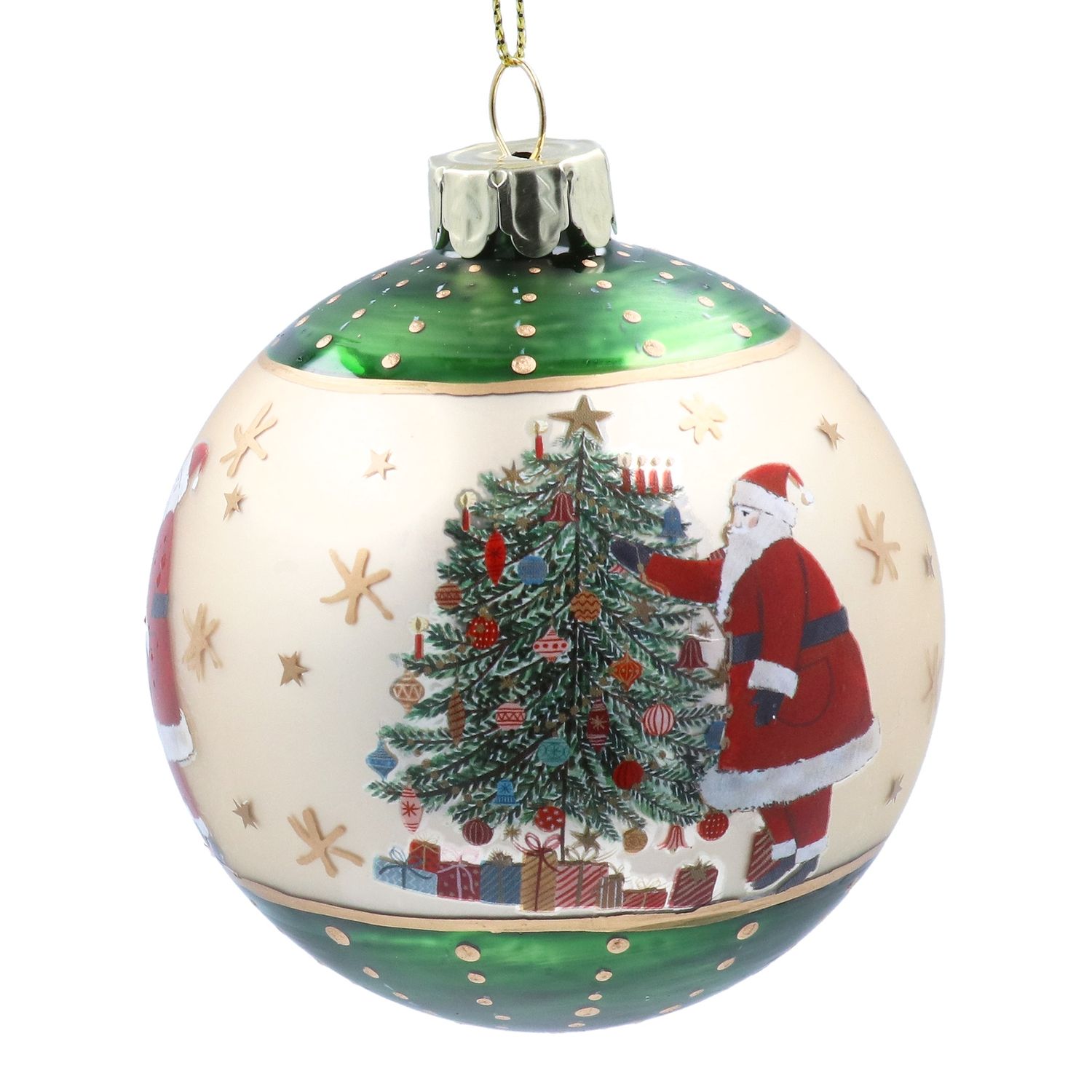 Matt Green/Gold Nostalgia Santa Glass Ball