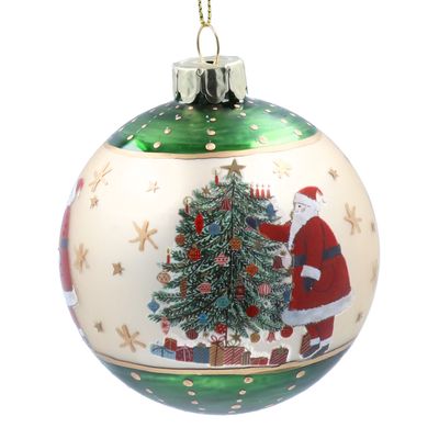 Matt Green/Gold Nostalgia Santa Glass Ball