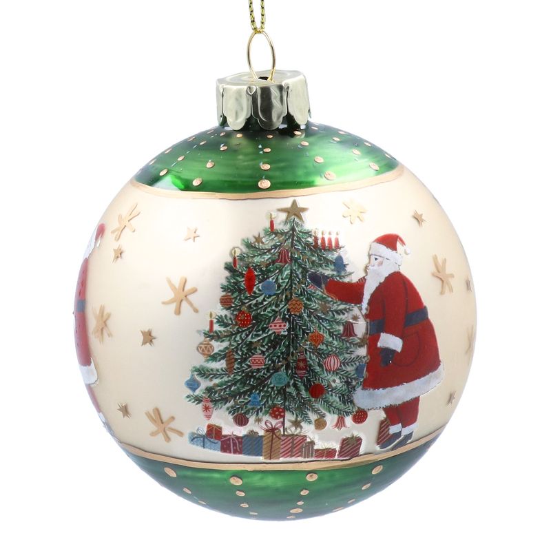 Matt Green/Gold Nostalgia Santa Glass Ball