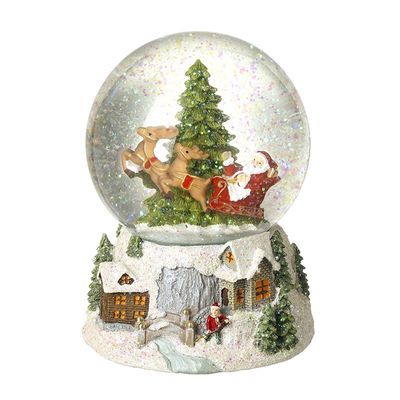 White Santa Sleigh Snow Scene Snow Globe