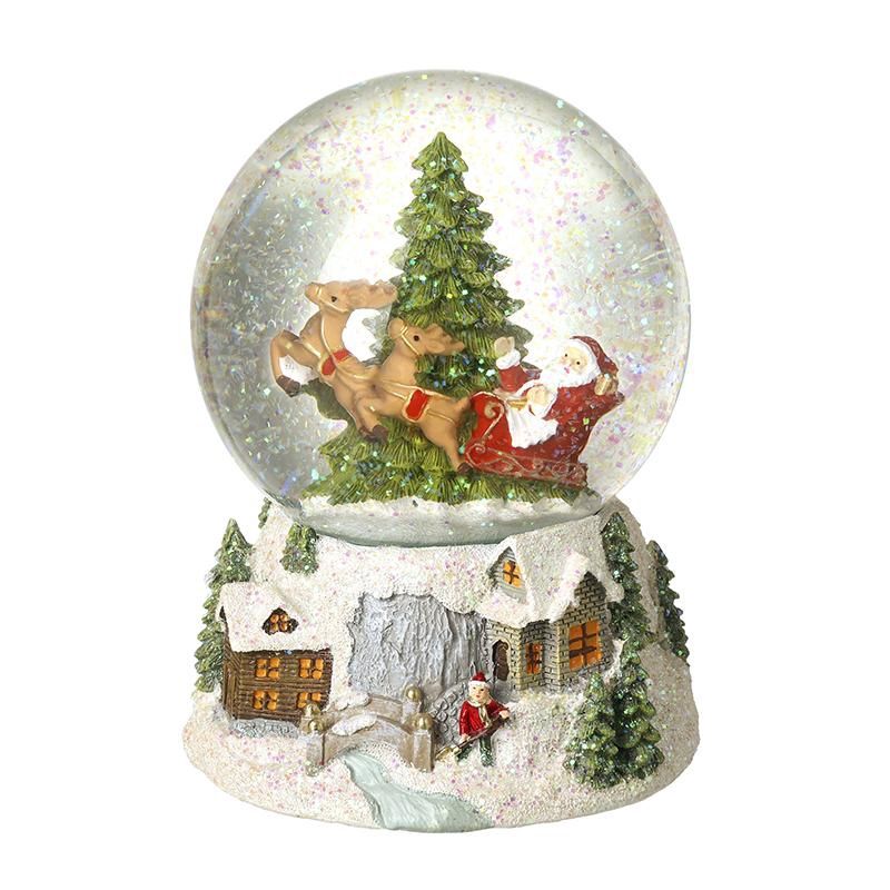 White Santa Sleigh Snow Scene Snow Globe