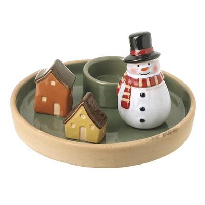 Ceramic Snowman Scene T Light Holder
